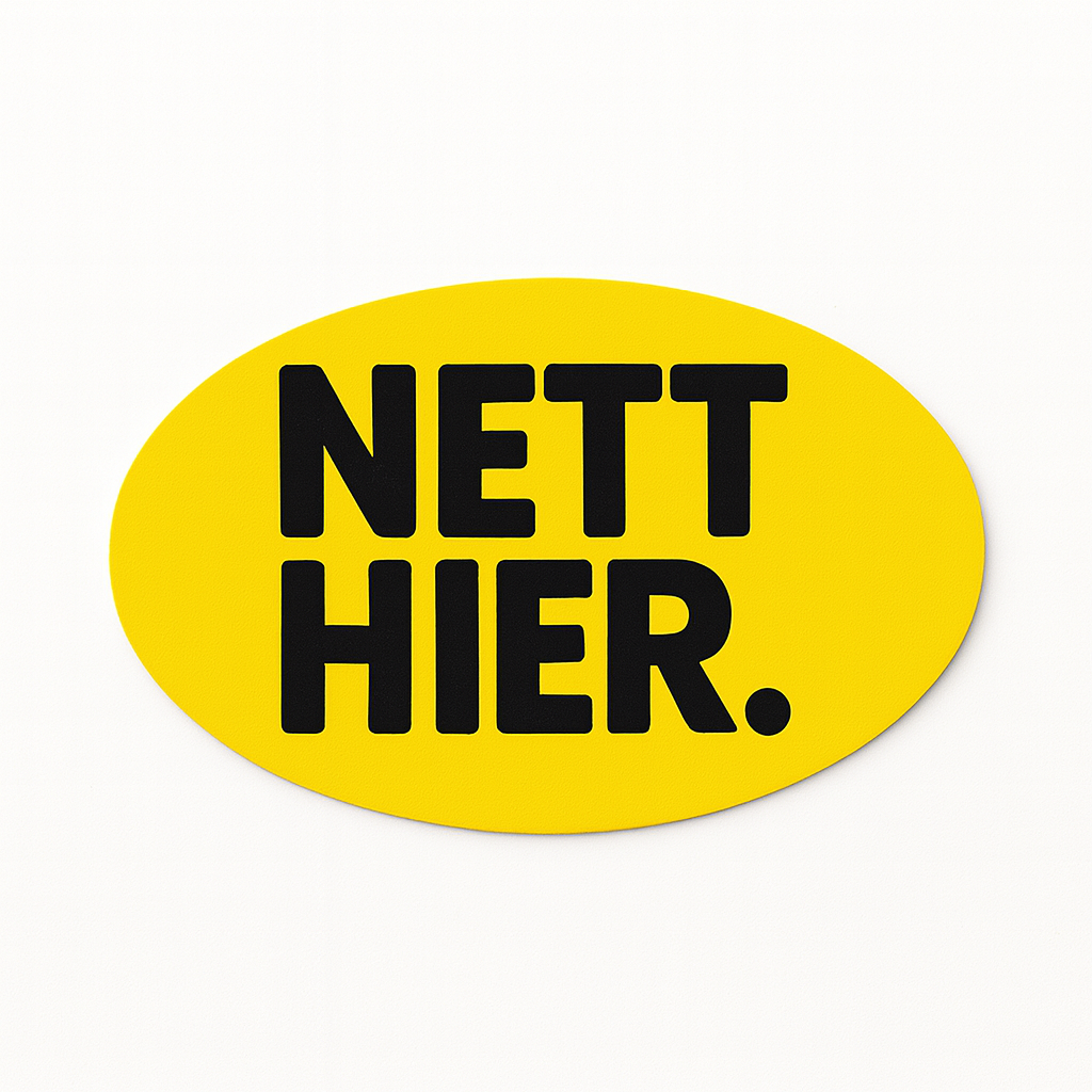 Auswahl verschiedener gelber Nett hier Aufkleber und Sticker