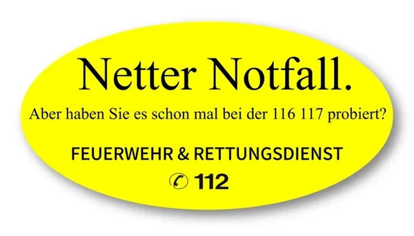Ovaler gelber Nett hier Aufkleber - Motiv Notfall